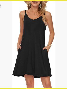 Spaghetti Strap Swing Dress Casual Beach Cover Up with Pockets Lightweight Flowy